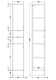 Hudson Reed Fusion Floor Standing Tall 2 Door 1 Drawer Cabinet, Soft Close, Mfc Bleached Oak, 300X355X1940mm - thumbnail 3