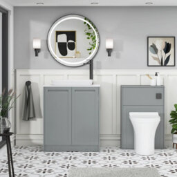 Royal Bathrooms Royal Bathroom Elmore 700mm Matt Pebble Grey Freestanding Bathroom Vanity Unit 2 Door Plain White Worktop With Qubix Basin - thumbnail 5