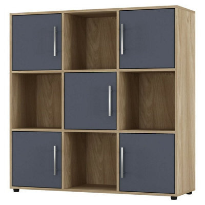 Urbn-Living White 9-Cube Shelving Unit With Gloss Doors And Metal Handles - image 1