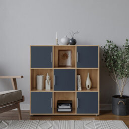 Urbn-Living White 9-Cube Shelving Unit With Gloss Doors And Metal Handles - thumbnail 3