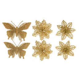 6 Pack Gold Glitter Decorative Clips - Christmas Butterfly & Flower Ornaments - thumbnail 2