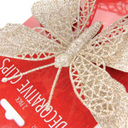 6 Pack Gold Glitter Decorative Clips - Christmas Butterfly & Flower Ornaments - thumbnail 7