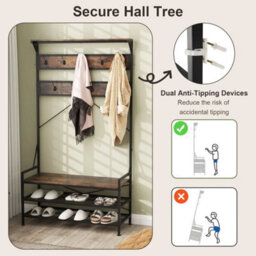 Mudroom Industrial Entryway Bench 4-In-1 Hall Tree-Brown - thumbnail 5