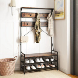 Mudroom Industrial Entryway Bench 4-In-1 Hall Tree-Brown - thumbnail 6