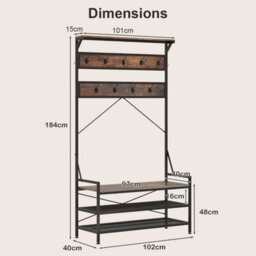 Mudroom Industrial Entryway Bench 4-In-1 Hall Tree-Brown - thumbnail 2