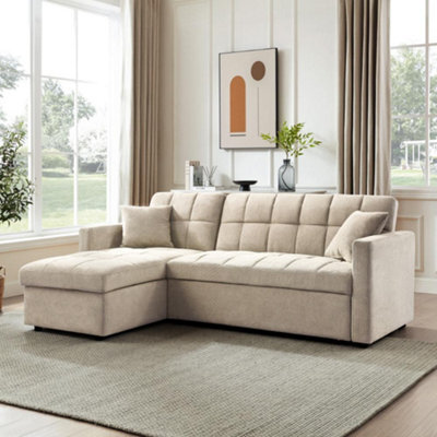 Home Detail Harry Pull-Out Sofa Bed With Reversible Storage Chaise, Beige Linen - image 1