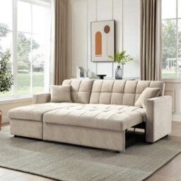 Home Detail Harry Pull-Out Sofa Bed With Reversible Storage Chaise, Beige Linen - thumbnail 3