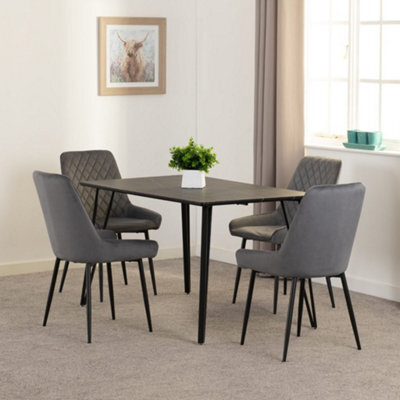 Seconique Marlow Dining Set Black Marble With 4 Grey Avery Velvet Chairs - image 1