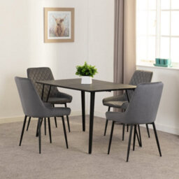 Seconique Marlow Dining Set Black Marble With 4 Grey Avery Velvet Chairs - thumbnail 1