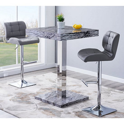 Furniture in Fashion Topaz Melange Marble Effect Bar Table 2 Candid Grey Stools - image 1