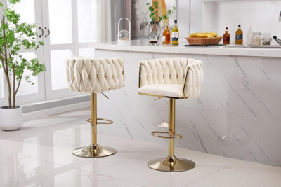 Hygrad Built to Survive Pair Of Velvet Bar Stools Luxury Breakfast Bar Stool Kitchen 360 Degree Swivel - image 1