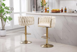 Hygrad Built to Survive Pair Of Velvet Bar Stools Luxury Breakfast Bar Stool Kitchen 360 Degree Swivel - thumbnail 1