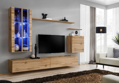 Arte Switch Xii Oak Wotan Entertainment Unit For Tvs Up To 58 Inch - Warm Wood Finish With Illuminated Glass Features