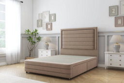 "Sloomy Ashford Mink Plush Divan Bed Base 2 Drawers Right Side-54"" Floor Standing Headboard  12"" Footboard 3' Single" - thumbnail 1