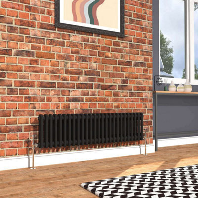 Planet Radiators Two Column 300 X 1190mm Cast Iron Style Radiator Black