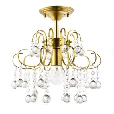 Happy Homewares Waterfall Satin Gold Ceiling Light Fitting With Clear Acrylic Spheres - image 1