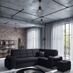 Wakiki Corner Sofa Bed With Two Ottomans Foam Wave Springs Wooden Frame Storage 260X96X190Cm Black Right - thumbnail 1