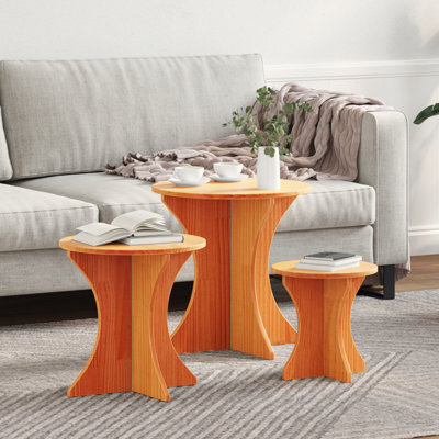 Berkfield Coffee Table 3 Pcs Wax Brown Solid Pine Wood - image 1