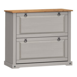 Mercers Furniture Corona Grey Wax 2 Shelf Shoe Rack Chest Storage Hallway Solid Wood Mexican Pine Wooden - thumbnail 3