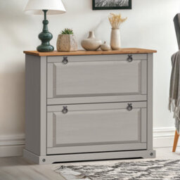 Mercers Furniture Corona Grey Wax 2 Shelf Shoe Rack Chest Storage Cabinet Hallway Solid Wood Mexican Pine Wooden