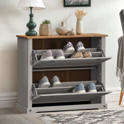 Mercers Furniture Corona Grey Wax 2 Shelf Shoe Rack Chest Storage Hallway Solid Wood Mexican Pine Wooden - thumbnail 2