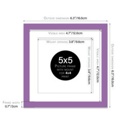 "5X5"" Purple Picture Frame - 5X5"" Square Frame With 4X4"" Mount For 5X5""/4X4"" Pictures Moderrn Style Thin Edge, 1 Pack" - thumbnail 2