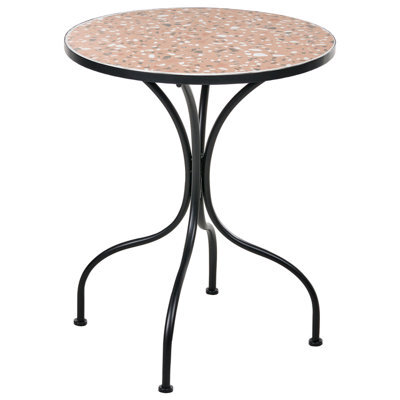 Wyld And Coco 60Cm Round Bistro Table - Black Metal Frame With Terrazzo Ceramic Top Outdoor Vintage - image 1