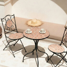 Wyld And Coco 60Cm Round Bistro Table - Black Metal Frame With Terrazzo Ceramic Top Outdoor Vintage - thumbnail 2
