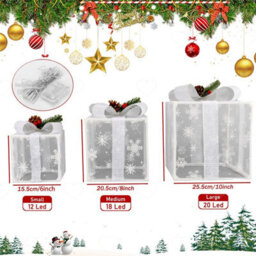 Amorly 3Pcs Battery Operated Lighted Christmas Gift Boxes, Illuminated Present Ornaments For Christmas Tree, Yard Home Xmas Decorations - thumbnail 2