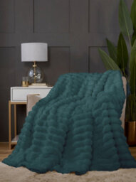 Rapport Home Chunky Ribbed Fur Polyester Soft Plush Cuddly Cozy Blanket Throw Racing Green - thumbnail 1