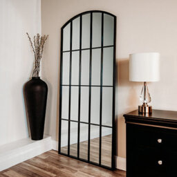 Chic Interiors Full Length Metal Black Arched Window Framed Mirror 170Cm X 75Cm - thumbnail 1