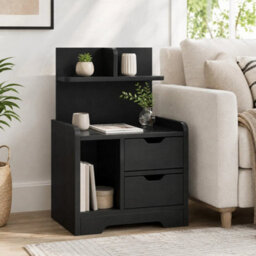 Modern Bedside Table With 2 Drawers And Open Shelves For Bedroom - thumbnail 5