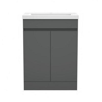 Sline 600mm Matte Anthracite Bathroom Vanity Unit  With Basin  Double Door Floor Standing Design Flat Packed - image 1