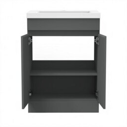 Sline 600mm Matte Anthracite Bathroom Vanity Unit  With Basin  Double Door Floor Standing Design Flat Packed - thumbnail 4