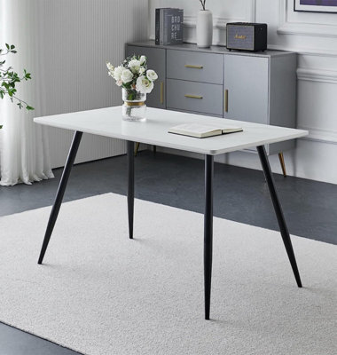 Hallowood Furniture Cullompton Rectangular Dining Table (1.2M) With Marble Effect Top And Black Legs - image 1