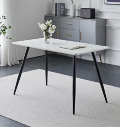 Hallowood Furniture Cullompton Rectangular Dining Table (1.2M) With Marble Effect Top And Black Legs