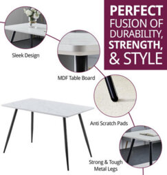 Hallowood Furniture Cullompton Rectangular Dining Table (1.2M) With Marble Effect Top And Black Legs - thumbnail 2