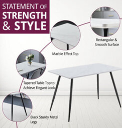 Hallowood Furniture Cullompton Rectangular Dining Table (1.2M) With Marble Effect Top And Black Legs - thumbnail 5