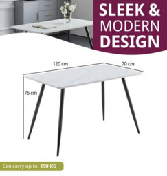 Hallowood Furniture Cullompton Rectangular Dining Table (1.2M) With Marble Effect Top And Black Legs - thumbnail 3