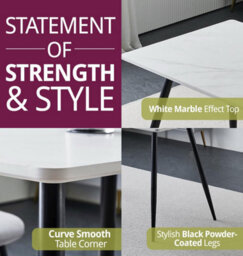 Hallowood Furniture Cullompton Rectangular Dining Table (1.2M) With Marble Effect Top And Black Legs - thumbnail 4