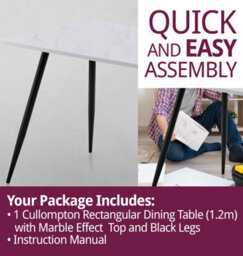 Hallowood Furniture Cullompton Rectangular Dining Table (1.2M) With Marble Effect Top And Black Legs - thumbnail 7