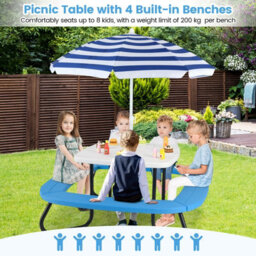 Gainoom Kids Picnic Table White Hdpe Outdoor Table W/height Adjustable Umbrella - thumbnail 4