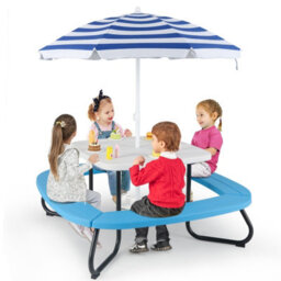 Gainoom Kids Picnic Table White Hdpe Outdoor Table W/height Adjustable Umbrella - thumbnail 1