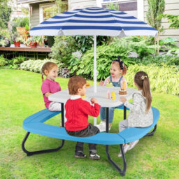 Gainoom Kids Picnic Table White Hdpe Outdoor Table W/height Adjustable Umbrella - thumbnail 3
