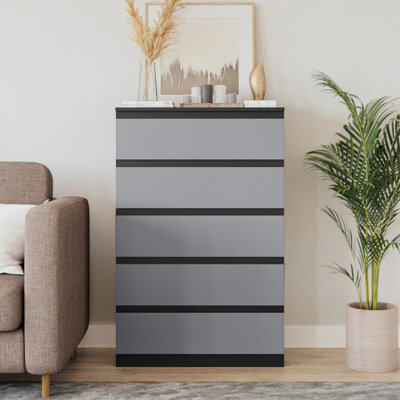 Urbn-Living Urbnliving 109Cm Height 5 Grey Drawer Skagen Black Wooden Bedroom Chest Cabinet No Handle Storage Cupboard - image 1