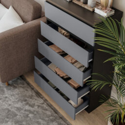 Urbn-Living Urbnliving 109Cm Height 5 Grey Drawer Skagen Black Wooden Bedroom Chest Cabinet No Handle Storage Cupboard - thumbnail 3