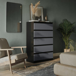 Urbn-Living Urbnliving 109Cm Height 5 Grey Drawer Skagen Black Wooden Bedroom Chest Cabinet No Handle Storage Cupboard - thumbnail 2