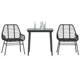 Berkfield 3 Piece Garden Dining Set Black Poly Rattan Glass - thumbnail 1