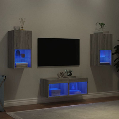 Berkfield 4 Piece Tv Wall Cabinets With Led Lights Grey Sonoma - image 1