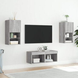 Berkfield 4 Piece Tv Wall Cabinets With Led Lights Grey Sonoma - thumbnail 4